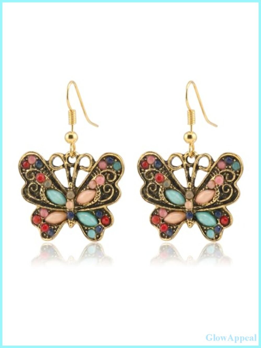 Enamel Butterfly Dangle Earrings Gold Fishhook Lightweight Nickel-Free Women's
